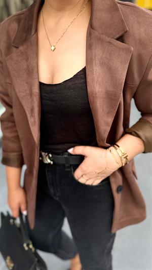 Acı Kahve Nubuk Oversize Blazer Ceket 