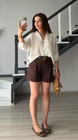 Dark Brown Pleated Front Shorts