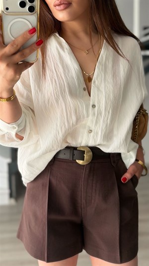 Dark Brown Pleated Front Shorts