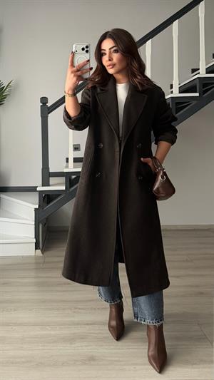 Acı Kahve Oversize Kaşe Kaban