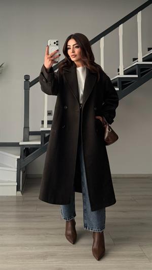 Acı Kahve Oversize Kaşe Kaban