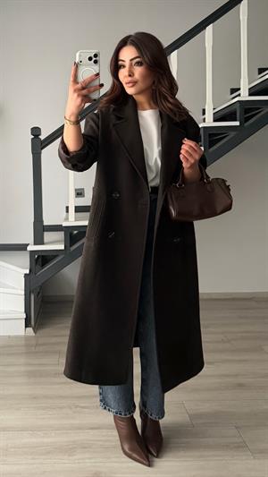 Acı Kahve Oversize Kaşe Kaban