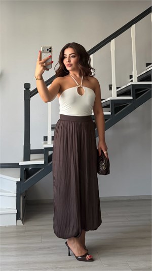 Dark Brown Elastic Cuff Satin Pants