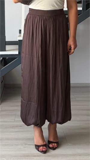 Dark Brown Elastic Cuff Satin Pants