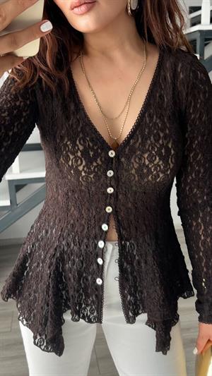 Acı Kahve Peplum Dantel Bluz