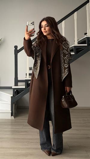 Acı Kahve Premium Astarlı Kuşaklı Kaban