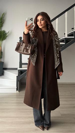 Acı Kahve Premium Astarlı Kuşaklı Kaban