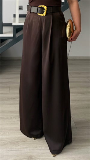 Acı Kahve Premium Kemerli Saten Pantolon