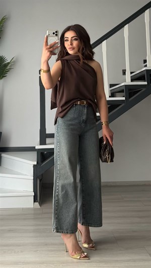 Acı Kahve Şal Detaylı Bluz