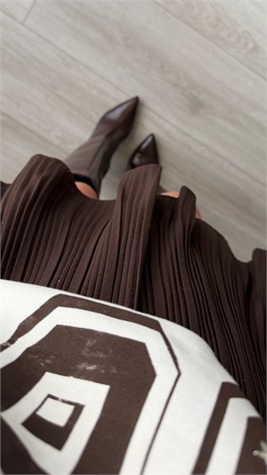 Dark Brown Pleated Skirt with Shorts Lining
