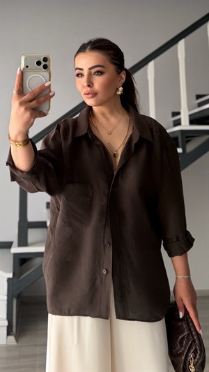 Acı Kahve Tencel Oversize Gömlek