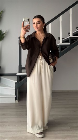 Acı Kahve Tencel Oversize Gömlek