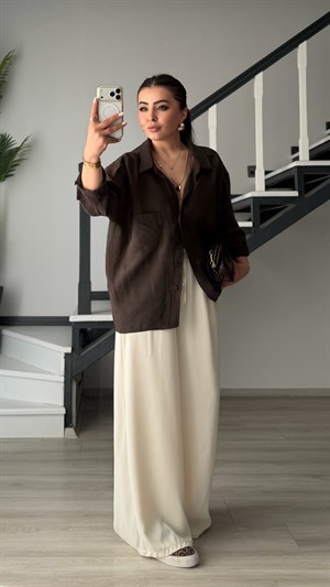 Acı Kahve Tencel Oversize Gömlek