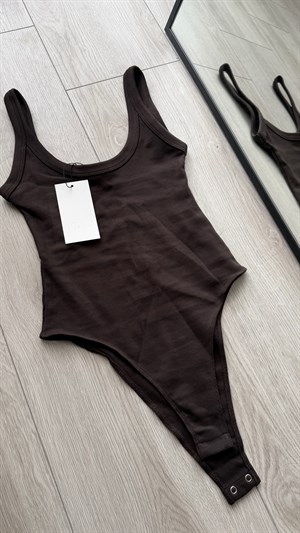 Acı Kahve U Yaka Fitilli Bodysuit