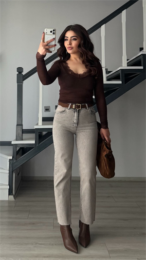 Açık Kahve Yıkamalı Boy Fit Jean