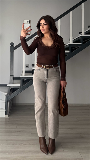 Açık Kahve Yıkamalı Boy Fit Jean