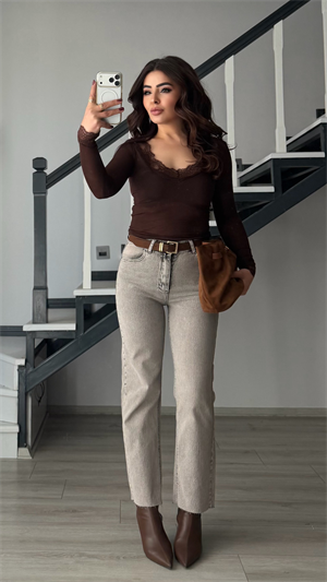 Açık Kahve Yıkamalı Boy Fit Jean