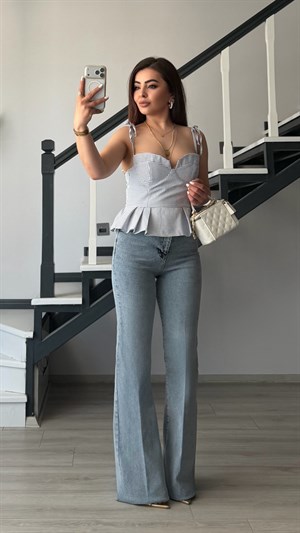 Açık Mavi İspanyol Paça Jean