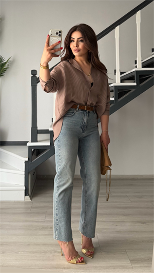 Açık Mavi Kemerli Likralı Straight Jean