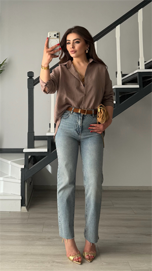 Açık Mavi Kemerli Likralı Straight Jean
