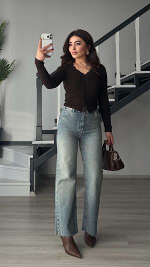 Açık Mavi Likralı Flare Jean