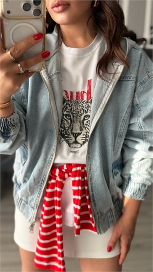 Light Blue Original Brand Hooded Bomber Jacket