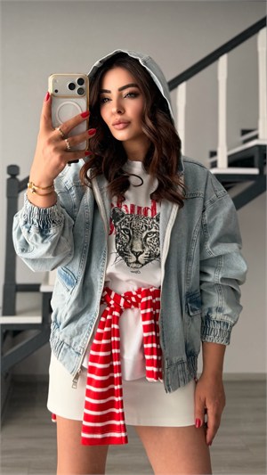 Light Blue Original Brand Hooded Bomber Jacket