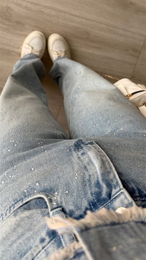 Açık Mavi Taşlı Wide Leg Jean