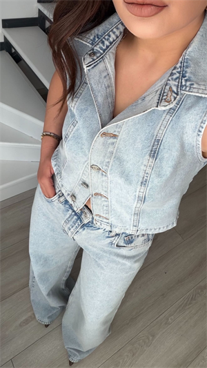 Açık Mavi Yelek-Pantolon Denim Takım