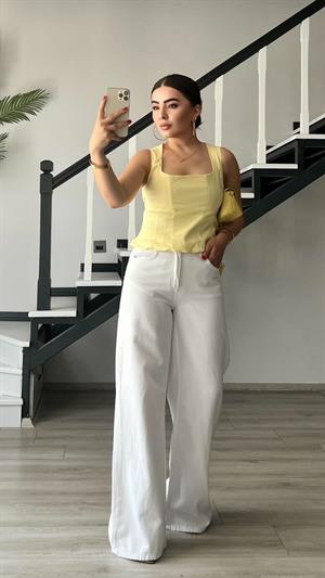 Açık Sarı Peplum Korse Bluz