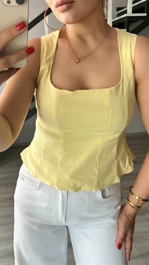 Açık Sarı Peplum Korse Bluz