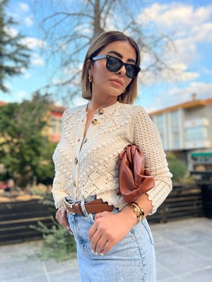 كارديجان محبوك بنقوش مفتوحة