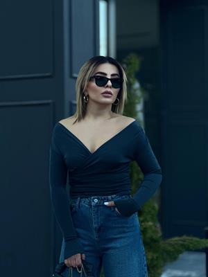 Anthracite Asymmetrical Shoulder Detail Wrap Blouse