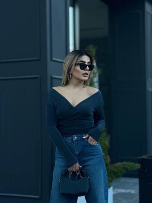 Anthracite Asymmetrical Shoulder Detail Wrap Blouse