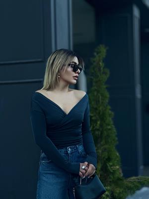 Anthracite Asymmetrical Shoulder Detail Wrap Blouse