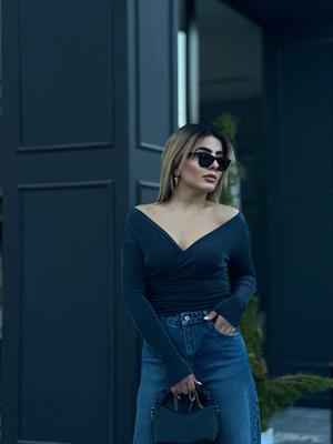 Anthracite Asymmetrical Shoulder Detail Wrap Blouse