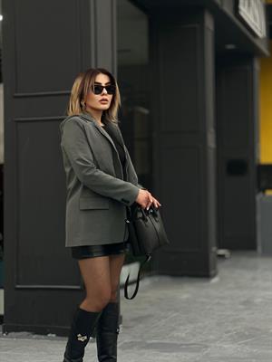 Antrasit Kapüşon Detaylı Fermuarlı Blazer Ceket 