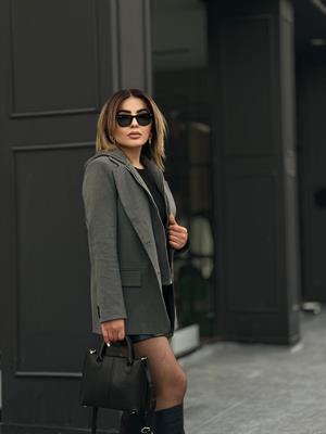 Antrasit Kapüşon Detaylı Fermuarlı Blazer Ceket 