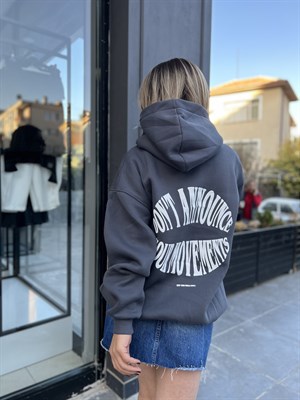 Antrasit Kapüşonlu Unisex Oversize Sweat