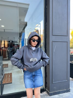 Antrasit Kapüşonlu Unisex Oversize Sweat