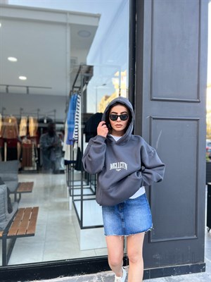 Antrasit Kapüşonlu Unisex Oversize Sweat