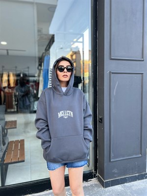 Antrasit Kapüşonlu Unisex Oversize Sweat