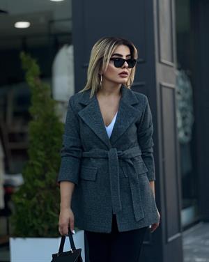 Antrasit Kuşaklı Kaşe Kaban 
