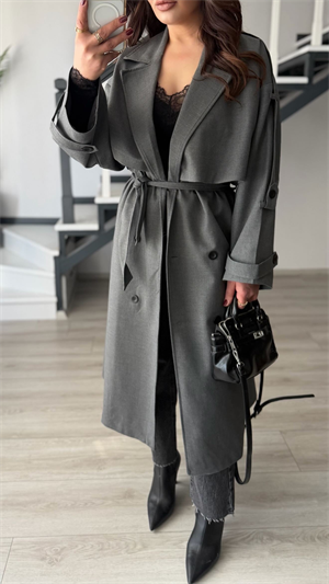 Antrasit Premium Oversize Trençkot