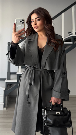 Antrasit Premium Oversize Trençkot