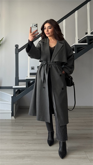 Antrasit Premium Oversize Trençkot