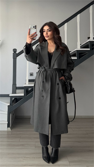 Antrasit Premium Oversize Trençkot