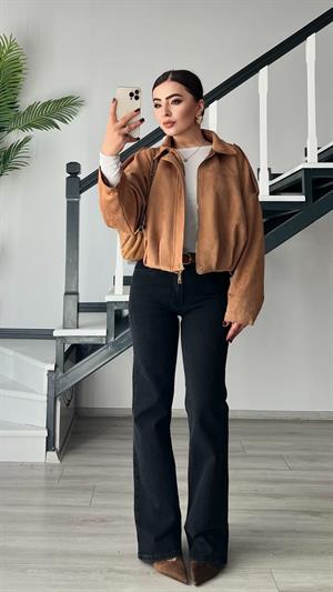 Antrasit Süet Kemerli Straight Jean