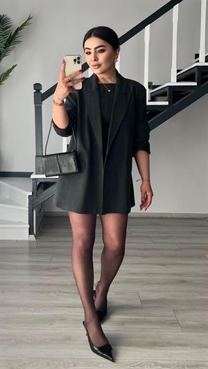 Antrasit Tek Düğme Oversize Blazer Ceket