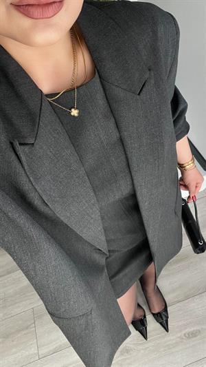 Antrasit Tek Düğme Oversize Blazer Ceket